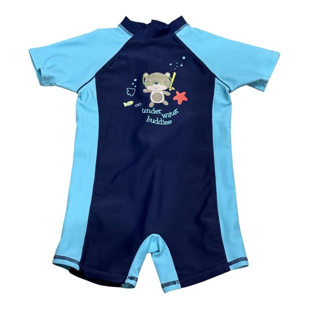 Joe Fresh Baby Swimsuit One Piece Rash Guard 12-18 Months Blue Short Sleeve